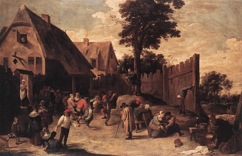 TENIERS, David the Younger Peasants Dancing outside an Inn wt oil painting image